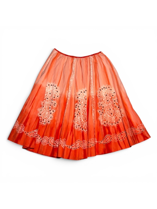 Dresses & Skirts - Vintage LA Blend Handmade 100% Cotton Orange Ombre Paisley Midi Skirt SizeL